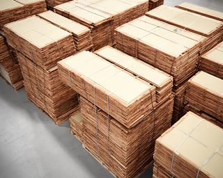 Stapeln von Holzelementen für Verpackung und Transport in einer geordneten Lagerzone